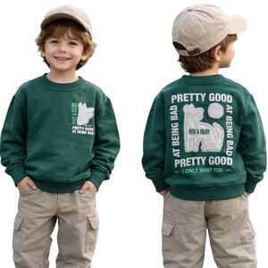 Zara Dark Green Kids Crew Neck Sweatshirt with Fun Print